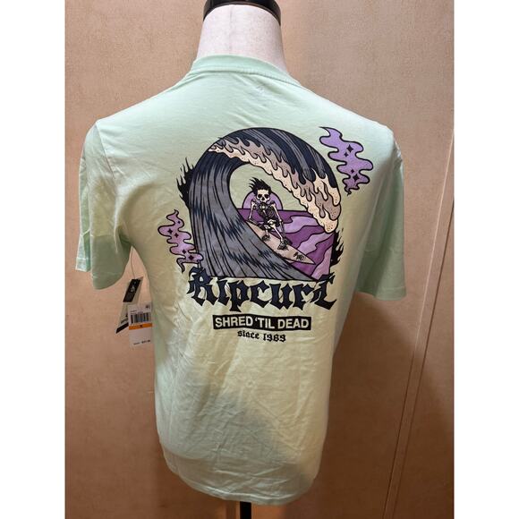Rip Curl Skeleton Surf T-Shirt Shred Til Dead Pastel Green NWT - Picture 3 of 5